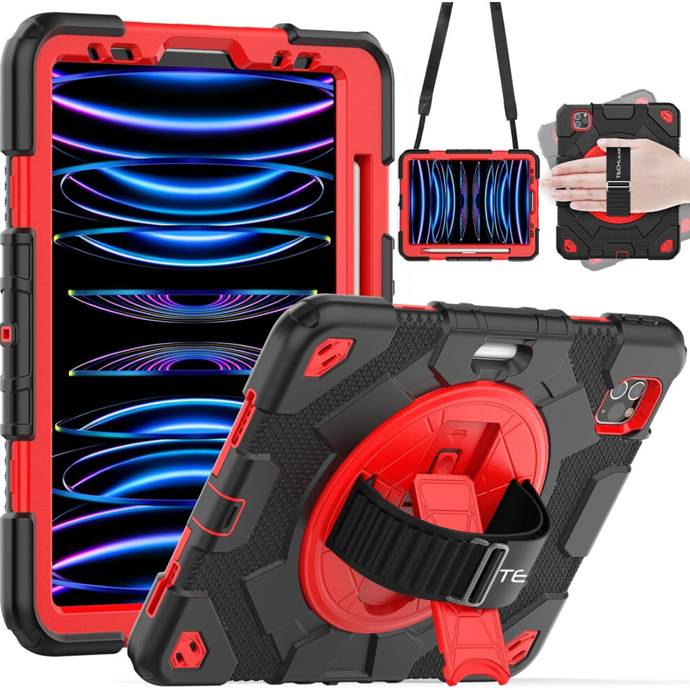 [SUPE Case] Tough Shockproof Fun Case with 360 Rotating Stand, Hand & Shoulder Strap for Apple iPad Air 10.9" 4th / 5th Gen & iPad Pro 11" 2022/2021