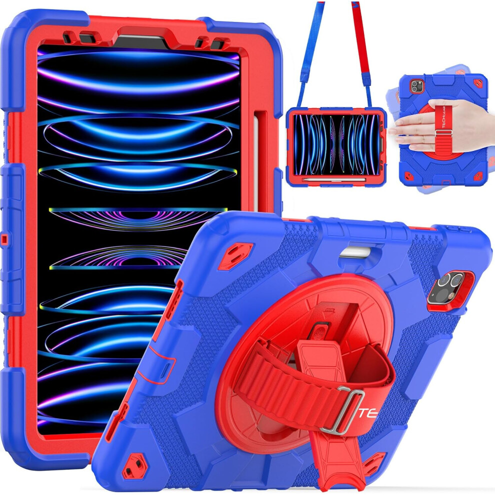 Techgear Supe Case: Tough Shockproof 360-Degree Rotating Stand Case With Hand & Shoulder Straps For Ipad Air 10.9" (4Th/5Th Gen) & Ipad Pro 11" (2021–2022)