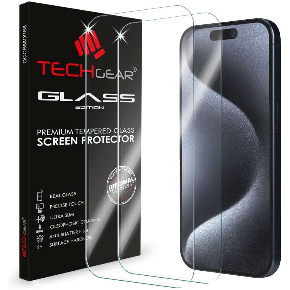 [2 Pack] GLASS Edition for iPhone 15 Pro 6.1", Tempered Glass Screen Protectors Cover [9H Hardness] [Crystal Clarity] [Scratch-Resistant] [No-Bubble]