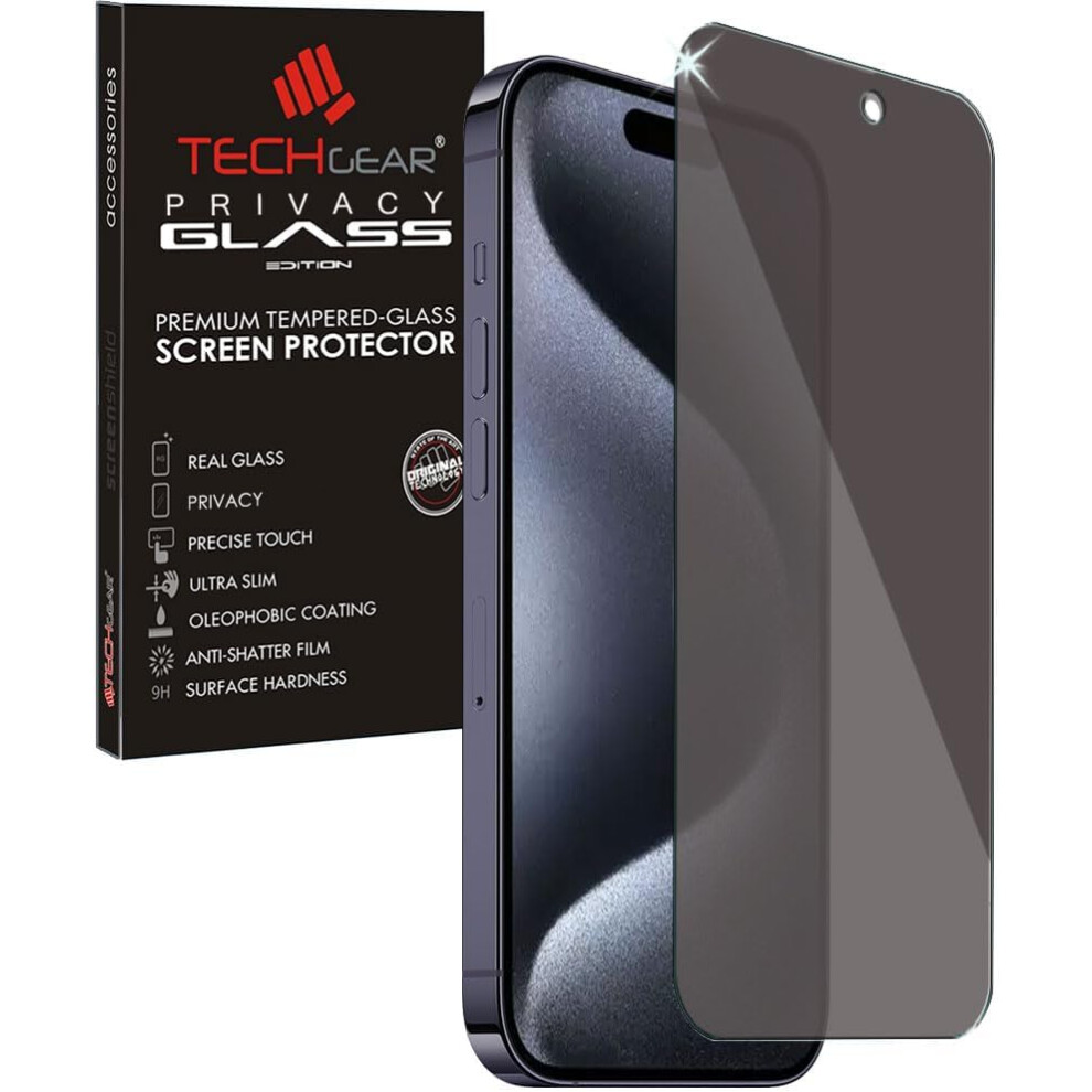 Techgear Anti Spy Screen Protector For Iphone 15 Pro - Privacy Filter Glass Edition Genuine Tempered Glass Screen Protector Guard Cover