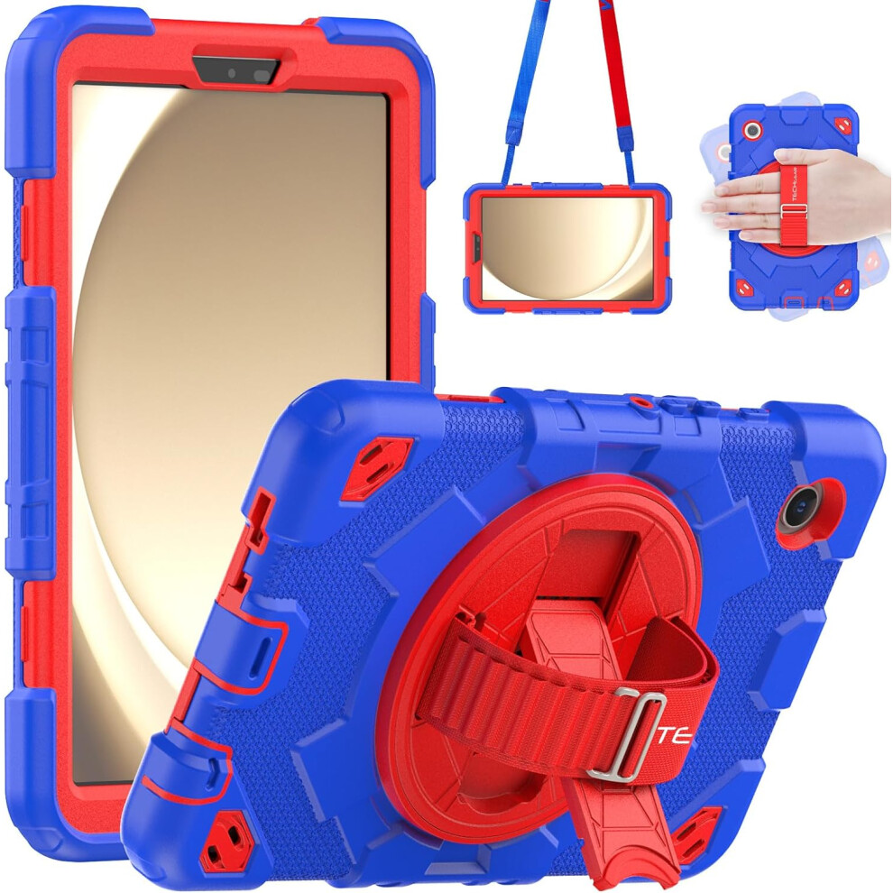 [SUPE Case] Tough Shockproof Fun Case with 360 Rotating Stand, Hand & Shoulder Strap for Samsung Galaxy Tab A9 8.7" (SM-X110 / SM-X115)