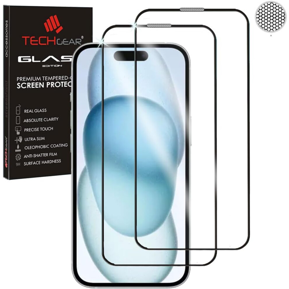 Techgear [2 Pack] 3D Glass Edition For Iphone 15 [Full Screen Adhesion] & [Full Coverage] Tempered Glass Screen Protector Guard Cover For Iphone 15 6.1"