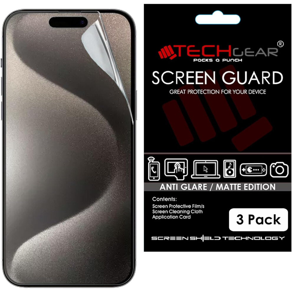 Techgear [3 Pack] Matte Screen Protectors For Iphone 15 Pro - Anti Glare / Matte Screen Protectors With Cleaning Cloth & Application Card