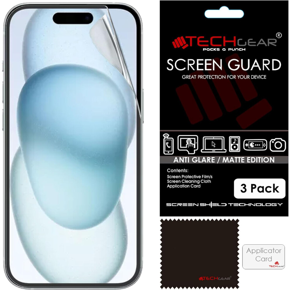 Techgear [3 Pack] Matte Screen Protectors For Iphone 15 Plus - Anti Glare / Matte Screen Protectors With Cleaning Cloth & Application Card