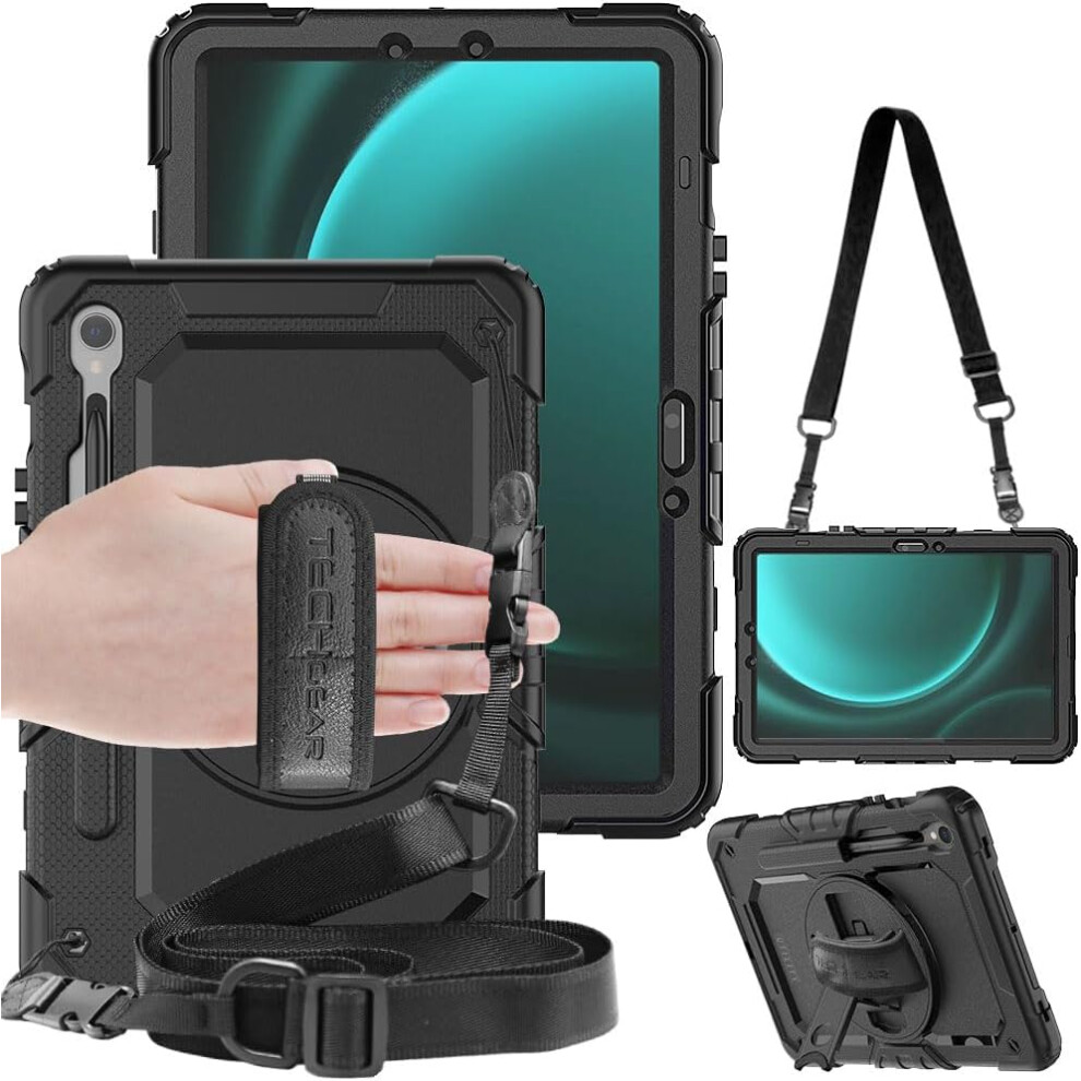 Techgear [Utility Case] Full Body Shockproof Case With Stand, Hand & Shoulder Strap For Samsung Galaxy Tab S9 Fe 10.9" (Sm-X510, Sm-X516 Series)