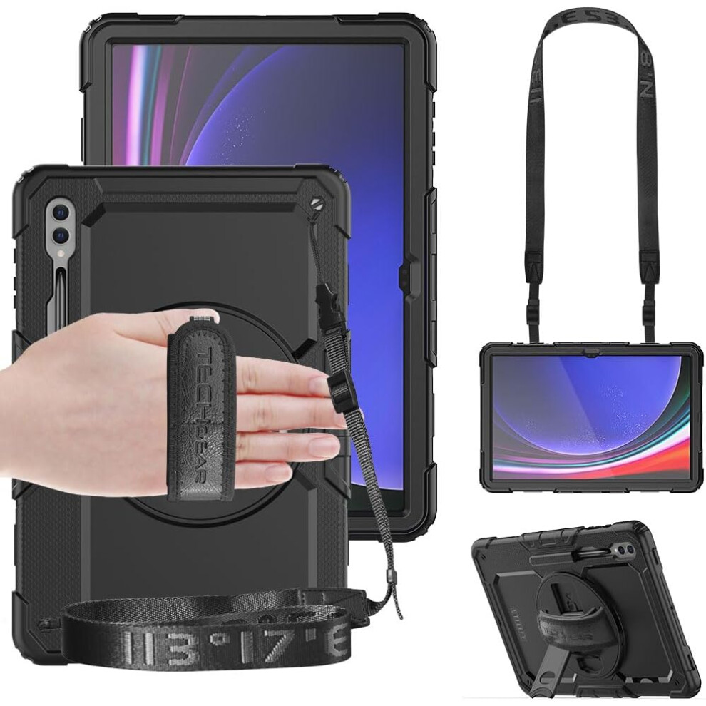 Techgear [Utility Case] Full Body Shockproof Case With Stand, Hand & Shoulder Strap For Samsung Galaxy Tab S9 Ultra (Sm-X910, Sm-X916 Series)
