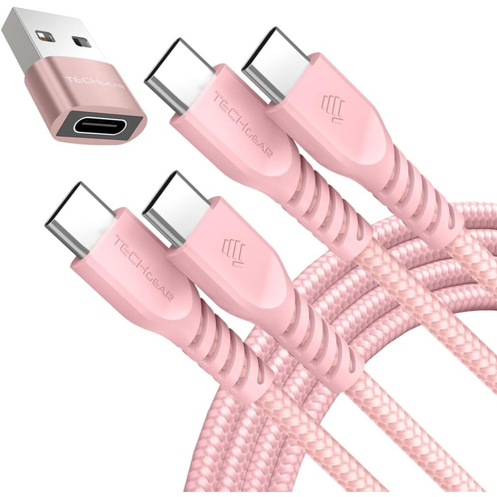 USB C to USB C Charger Cable 60W (1M+1M+Adapter) STRONG Cable Fast Charging Data Lead iPhone 15, iPad Pro 12.9 2022, MacBook Pro, Samsung S24/A15/A25