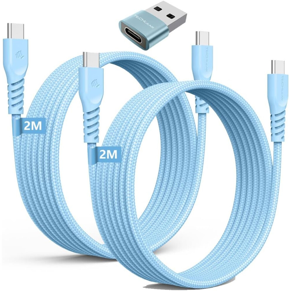 USB C to USB C Charger Cable 60W (2M+2M+Adapter) STRONG Cable Fast Charging Data Lead iPhone 15, iPad Pro 2022, MacBook Pro, Samsung S24/A14/A25