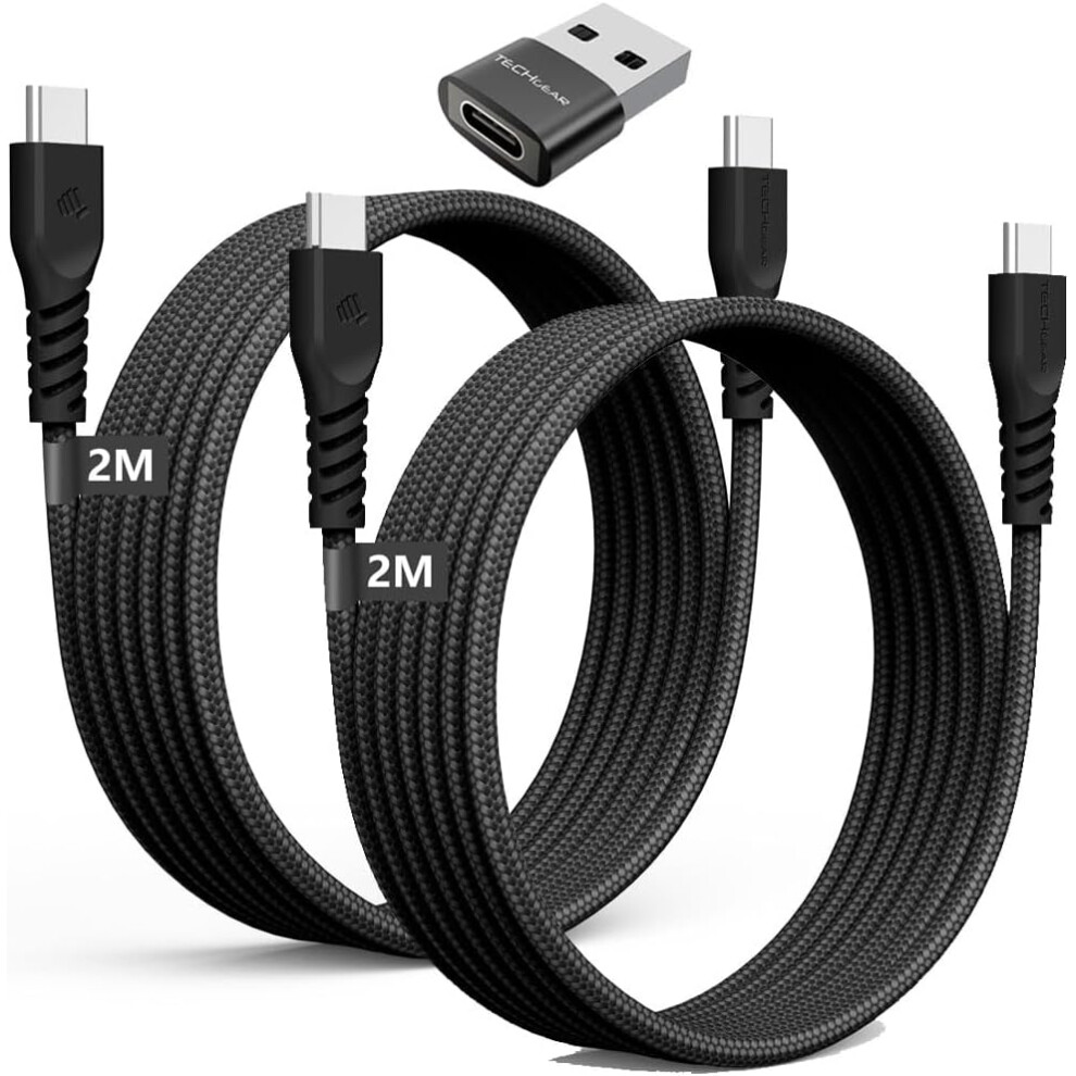 USB C to USB C Charger Cable 60W (2M+2M+Adapter) STRONG Cable Fast Charging Data Lead iPhone 15, iPad Pro 2022, MacBook Pro, Samsung S24/A14/A25