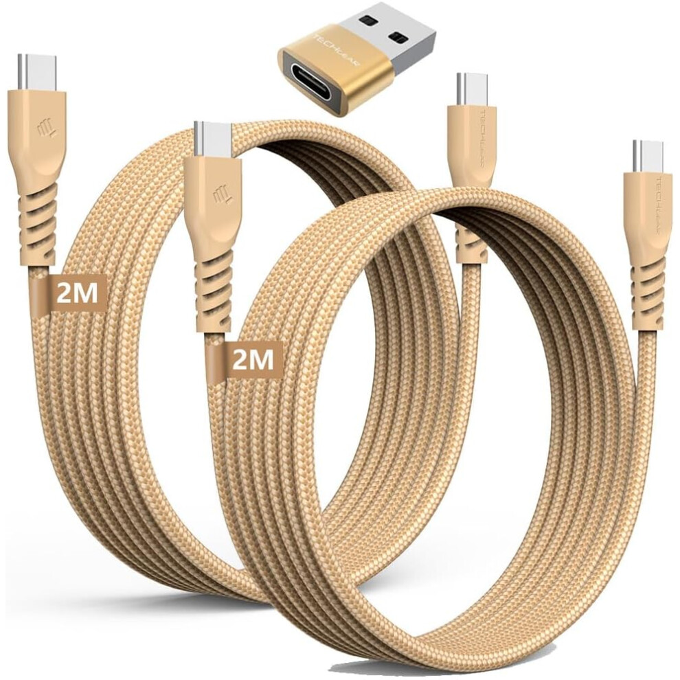 USB C to USB C Charger Cable 60W (2M+2M+Adapter) STRONG Cable Fast Charging Data Lead iPhone 15, iPad Pro 2022, MacBook Pro, Samsung S24/A14/A25