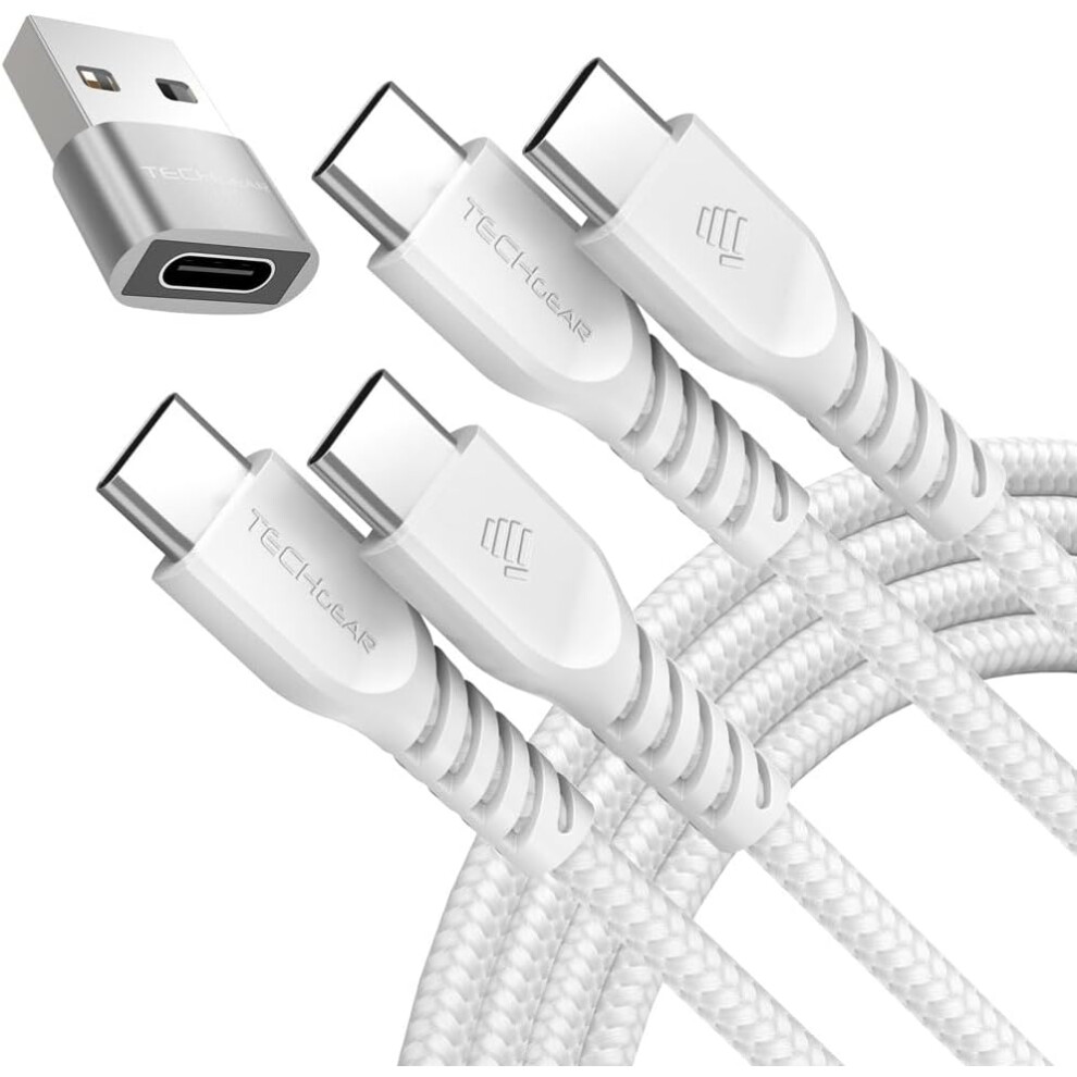 USB C to USB C Charger Cable 60W (1M+1M+Adapter) STRONG Cable Fast Charging Data Lead iPhone 15, iPad Pro 12.9 2022, MacBook Pro, Samsung S24/A15/A25