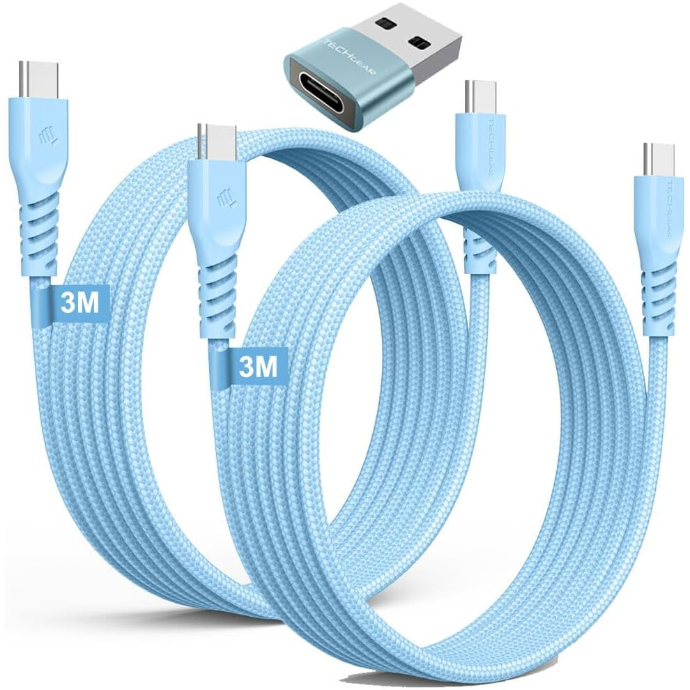 USB C to USB C Charger Cable 60W (3M+3M+Adapter) STRONG Cable Fast Charging Data Lead iPhone 15, iPad Pro 12.9 2022, MacBook Pro, Samsung S24/A25/A14