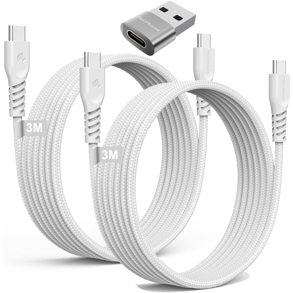 USB C to USB C Charger Cable 60W (3M+3M+Adapter) STRONG Cable Fast Charging Data Lead iPhone 15, iPad Pro 12.9 2022, MacBook Pro, Samsung S24/A25/A14