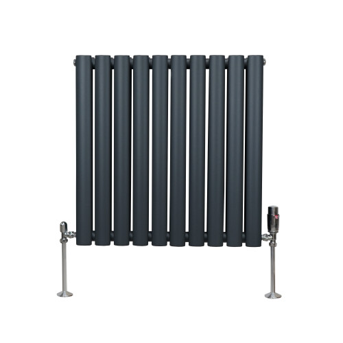 Οβάλ καλοριφέρ με βαλβίδες – 600 mm x 600 mm – ανθρακί-γκρι 2