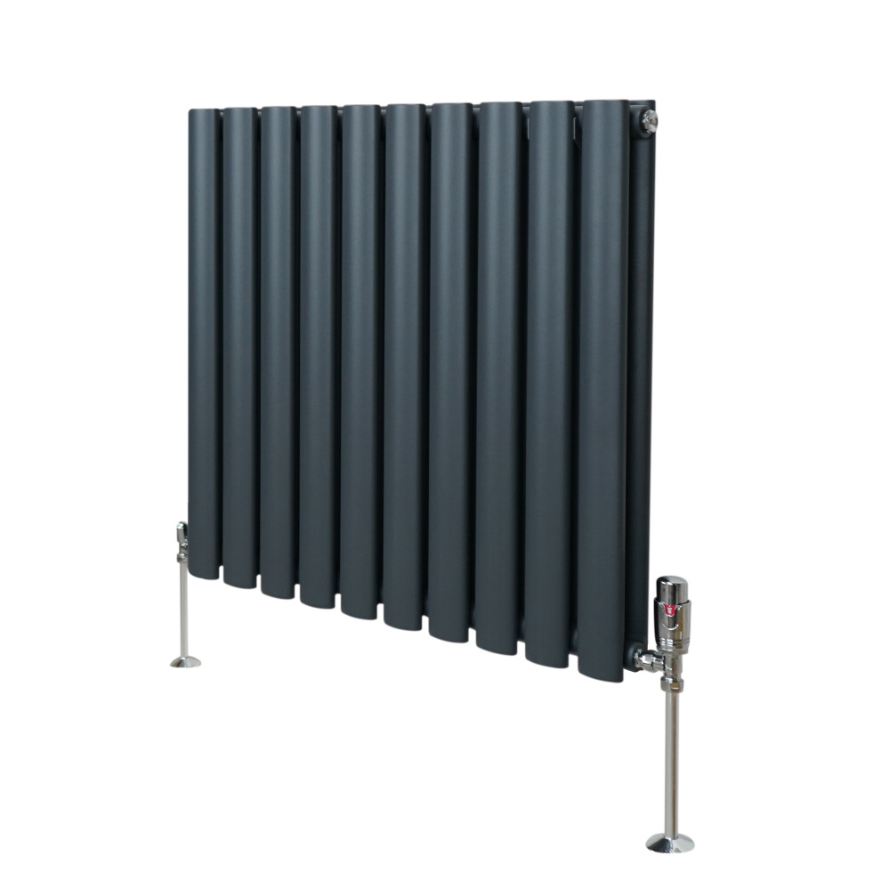 (600mm x 600mm, Anthracite Grey) Oval Column Designer Radiator & TRV Valves