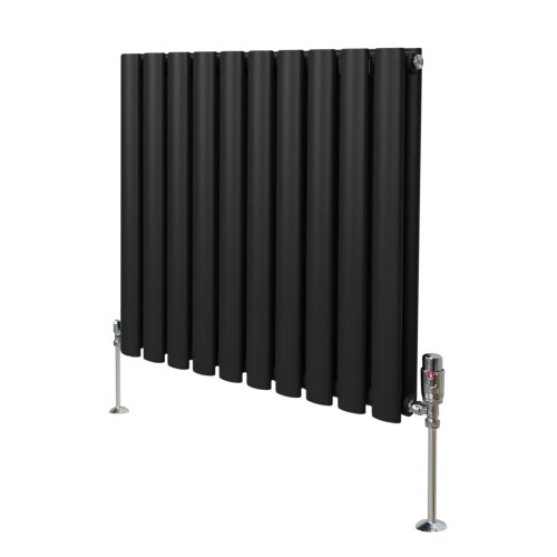 MonsterShop (600mm x 600mm, Black) Oval Column Designer Radiator & TRV Valves