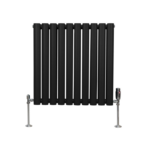 Οβάλ καλοριφέρ και βαλβίδες στήλης - 600 mm x 600 mm - μαύρο 2