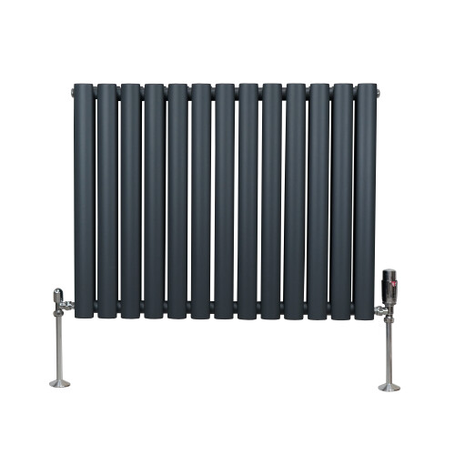 Οβάλ καλοριφέρ με βαλβίδες – 600 mm x 780 mm – ανθρακί-γκρι 2