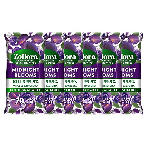 Zoflora Midnight Blooms 6 x 70 Large Wipes, Antibacterial Multi-surface Cleaning Wipes - Multipack Convenient, Quick Cleaning on OnBuy