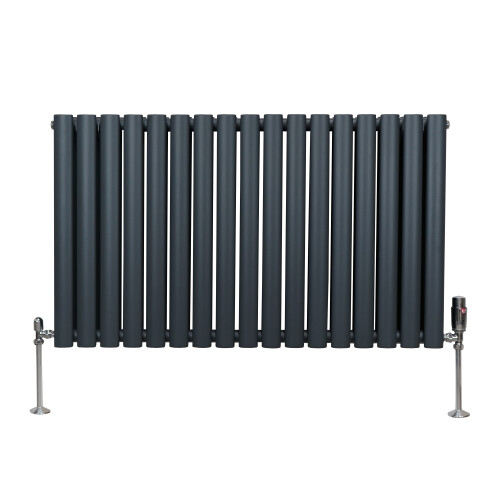 Οβάλ καλοριφέρ με βαλβίδες – 600 mm x 1020 mm – ανθρακί-γκρι 2