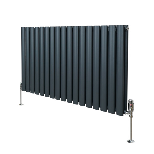 Οβάλ καλοριφέρ με βαλβίδες – 600 mm x 1020 mm – ανθρακί-γκρι