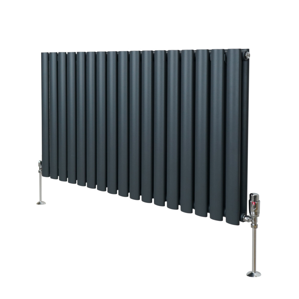 (600Mm X 1020Mm, Anthracite Grey) Oval Column Designer Radiator & Trv Valves 5055986194217