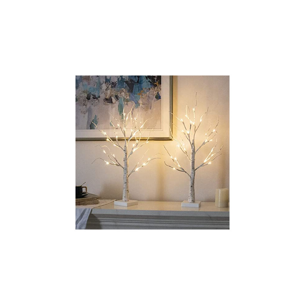 Vanthylit White/Light Set Of 2- Christmas Tree With Lights 2Ft Tabletop Birch Tree With 24 Warm Leds Battery Operated Up Twig Tree For Home Party