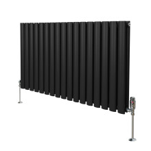 Radiador De Columna Ovalada Horizontal Negro 60cm x 102cm & Válvulas Cromadas TRV