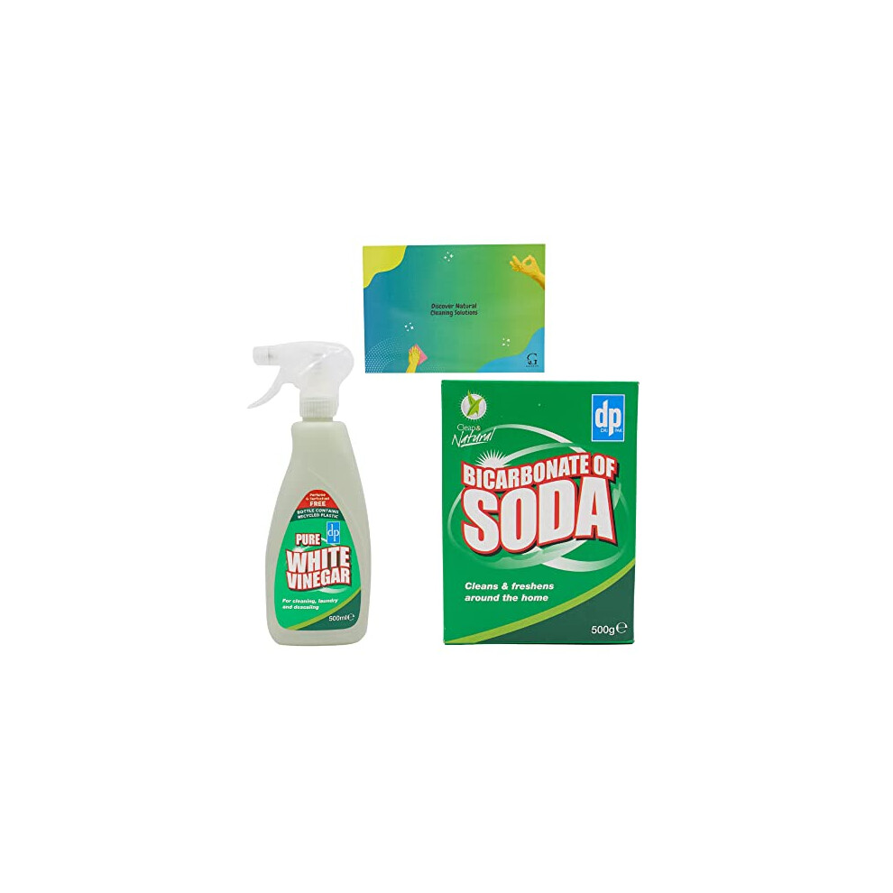 Bicarbonate of Soda for Cleaning 500g and White Vinegar Spray 500ml Bundled With Glameno Cleaning Tips