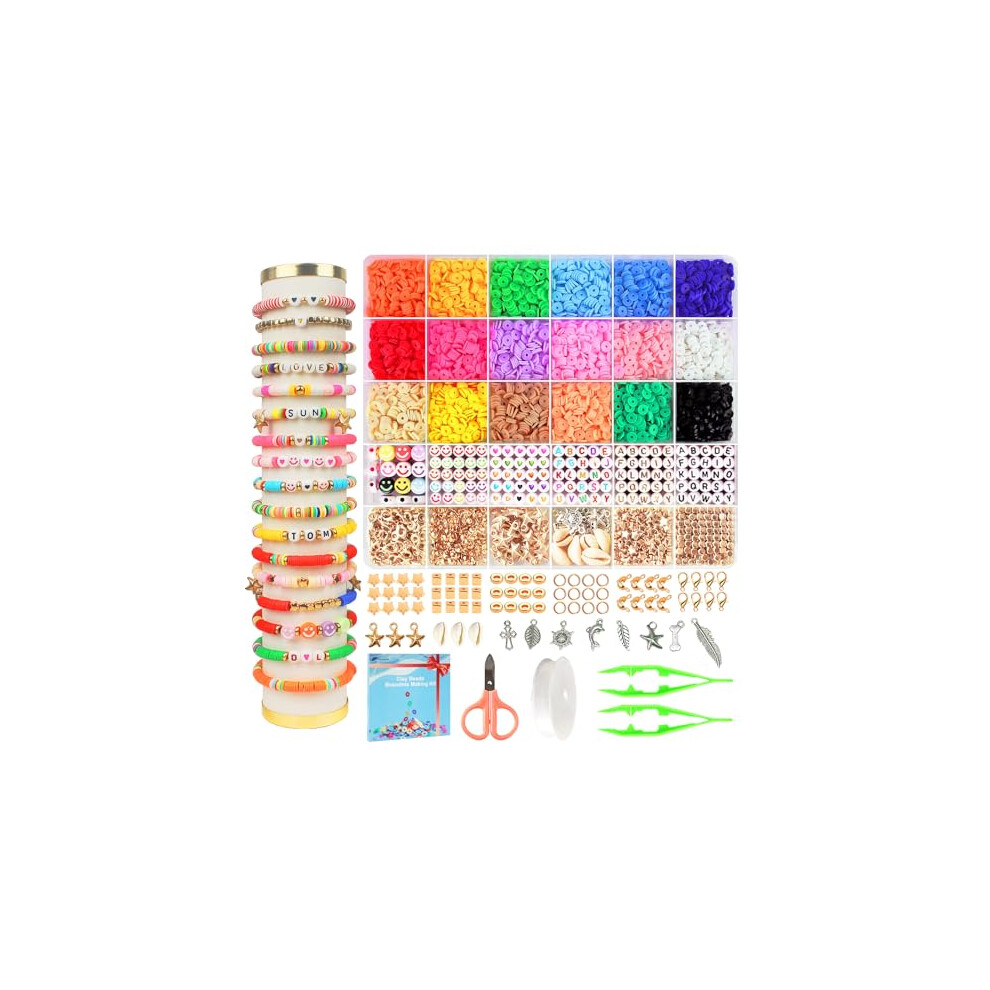 Fournine 5300 pcs Clay Beads Bracelet Making Kit, Friendship Bracelet Kits Flat Beads for Jewelry Making, Polymer Heishi Beads Set for Bracelet