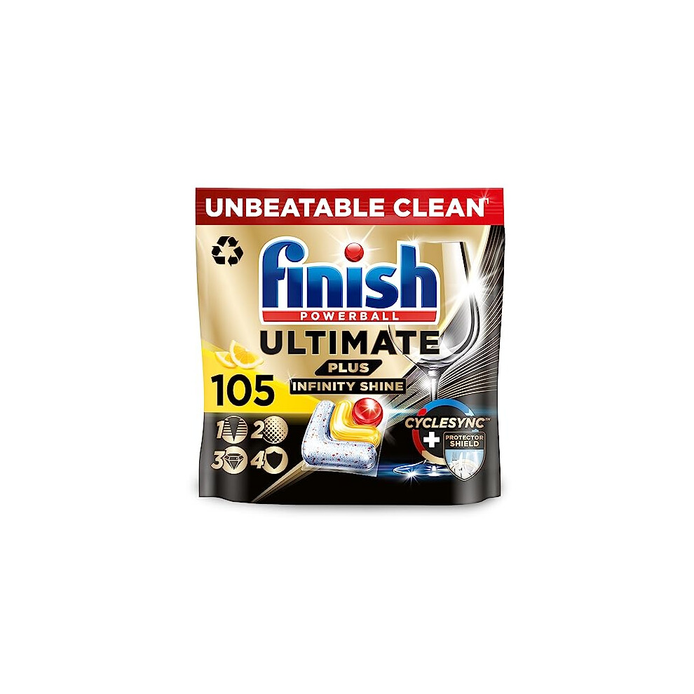 Finish Ultimate Plus Infinity Shine Dishwasher Tablets bulk | Scent : Lemon | Size: Total 105 Dishwasher Tabs |For Unbeatable* Clean and Diamond