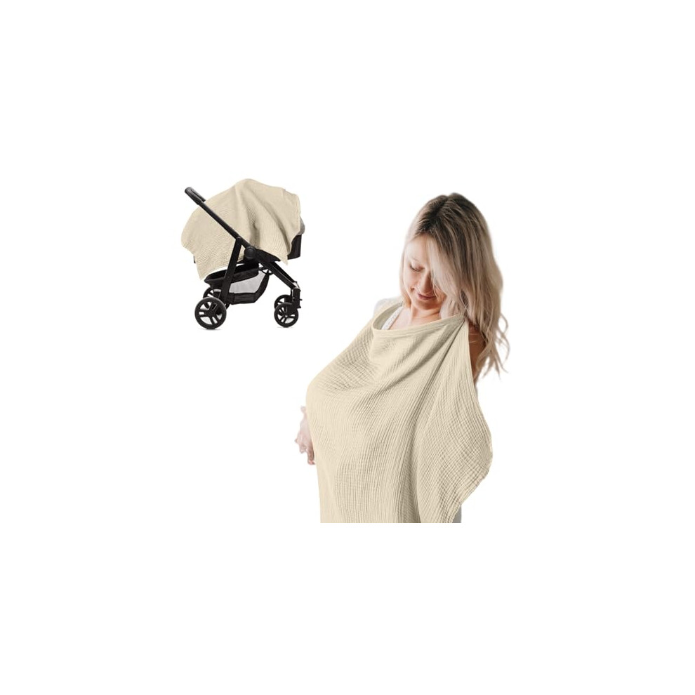 Nursing Cover For Breastfeeding Breathable Cotton Baby Breast Feeding Covers Infant Car Seat Blanket And Stroller Coverall (Khaki) Axbeeax