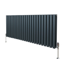 Radiador De Columna Ovalada Horizontal Gris Antracita 60cm x 144cm & Válvulas Cromadas TRV