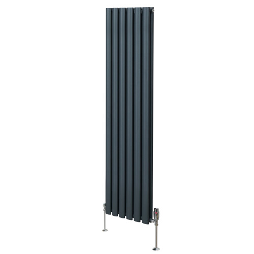 Οβάλ καλοριφέρ με βαλβίδες – 1600 mm x 360 mm – ανθρακί-γκρι