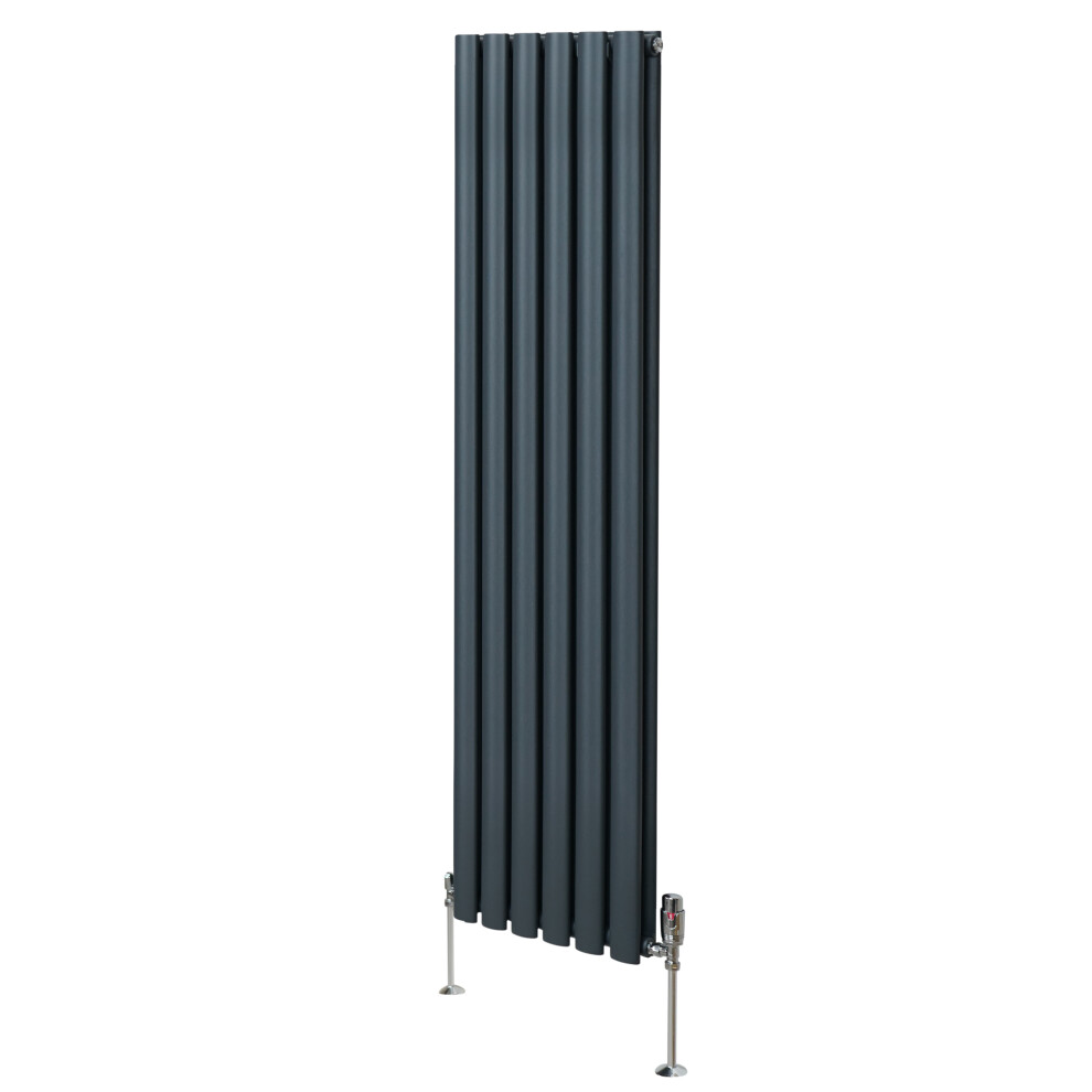 (1600mm x 360mm, Anthracite Grey) Oval Column Designer Radiator & TRV Valves