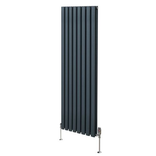 Οβάλ καλοριφέρ με βαλβίδες – 1600 mm x 480 mm – ανθρακί-γκρι