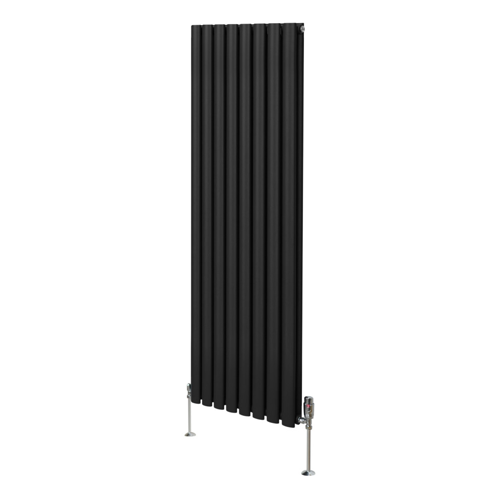 (1600mm x 480mm, Black) Oval Column Designer Radiator & TRV Valves