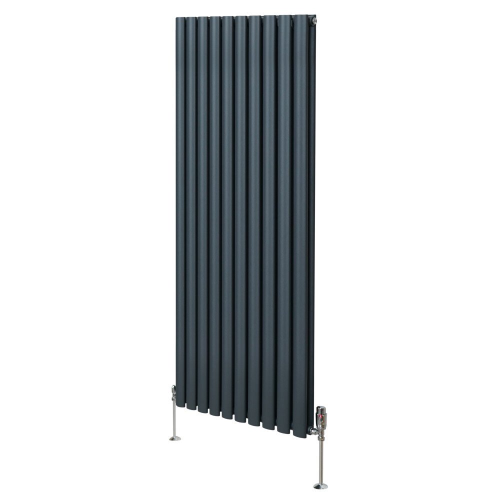 (1600mm X 600mm, Anthracite Grey) Oval Column Designer Radiator & TRV Valves