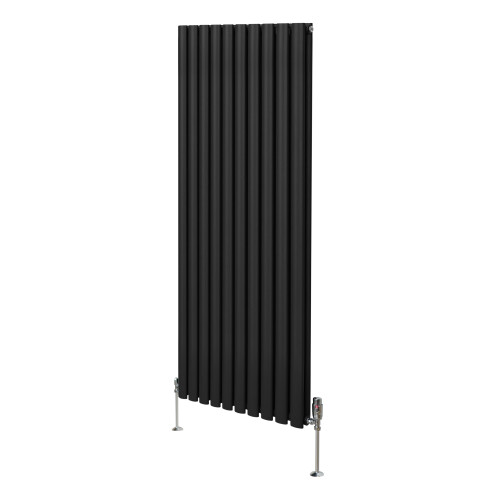 Oval søjleradiator og ventiler - 1600 mm x 600 mm – sort