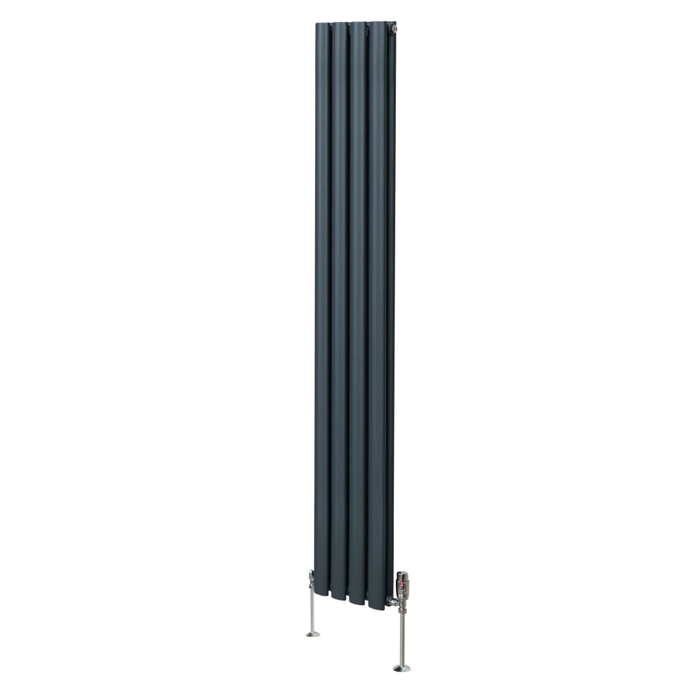 (1800mm x 240mm, Anthracite Grey) Oval Column Designer Radiator & TRV Valves