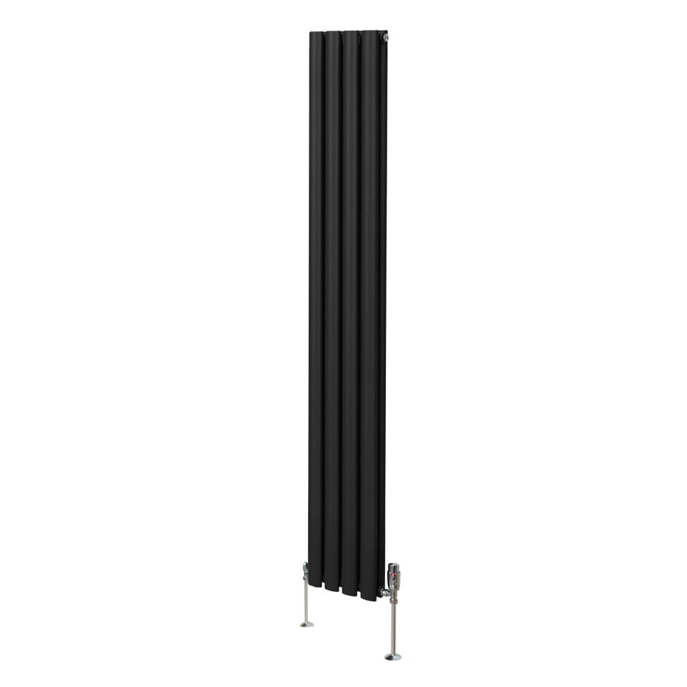 (1800mm x 240mm, Black) Oval Column Designer Radiator & TRV Valves