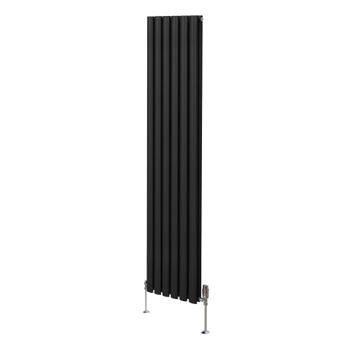 Oval søjleradiator og ventiler - 1800 mm x 360 mm – sort