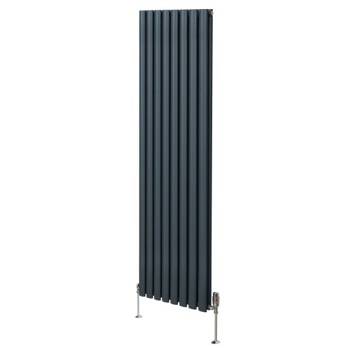 Οβάλ καλοριφέρ με βαλβίδες – 1800 mm x 480 mm – ανθρακί-γκρι