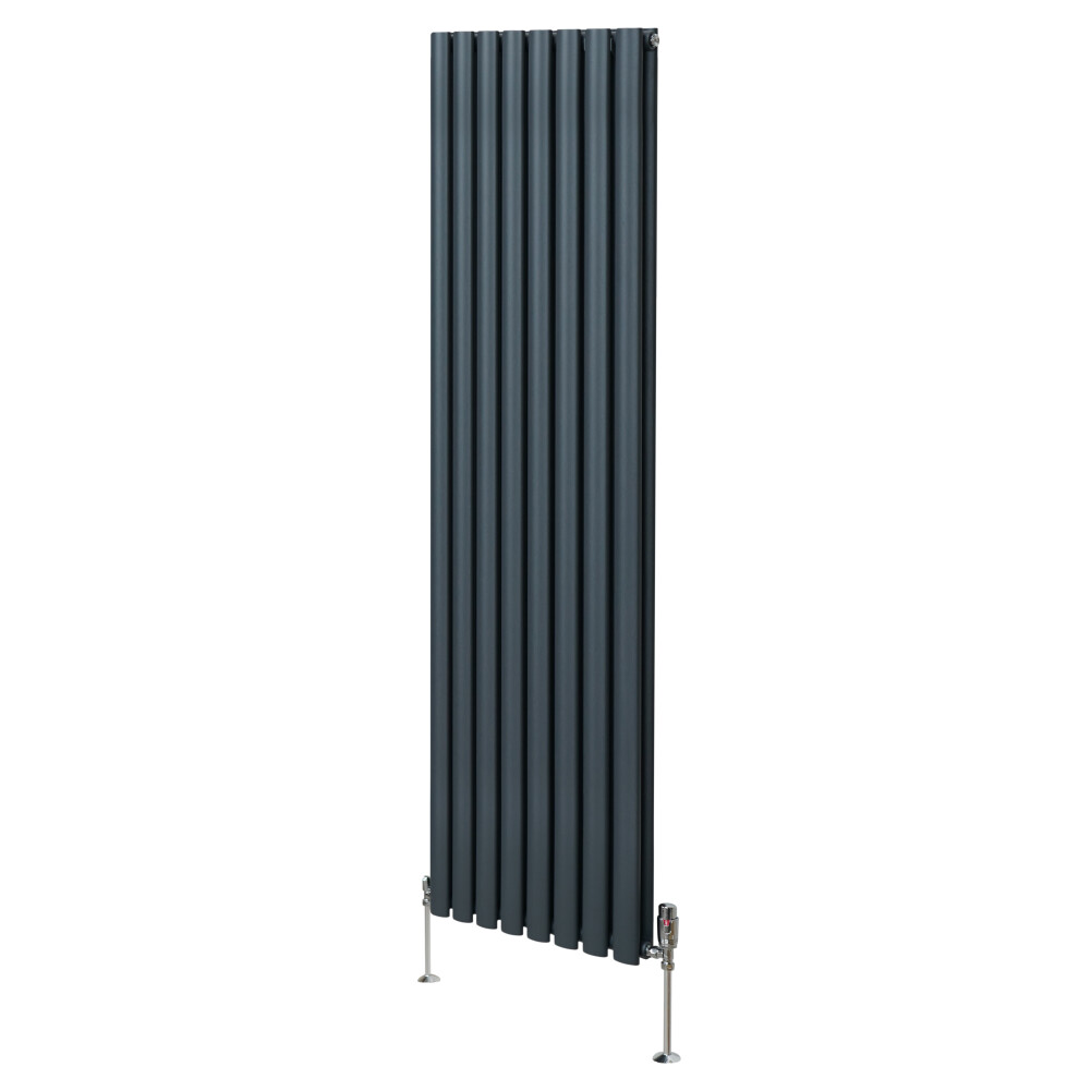 Monstershop Anthracite/Grey (1800Mm X 480Mm, Grey) Oval Column Designer Radiator & Trv Valves