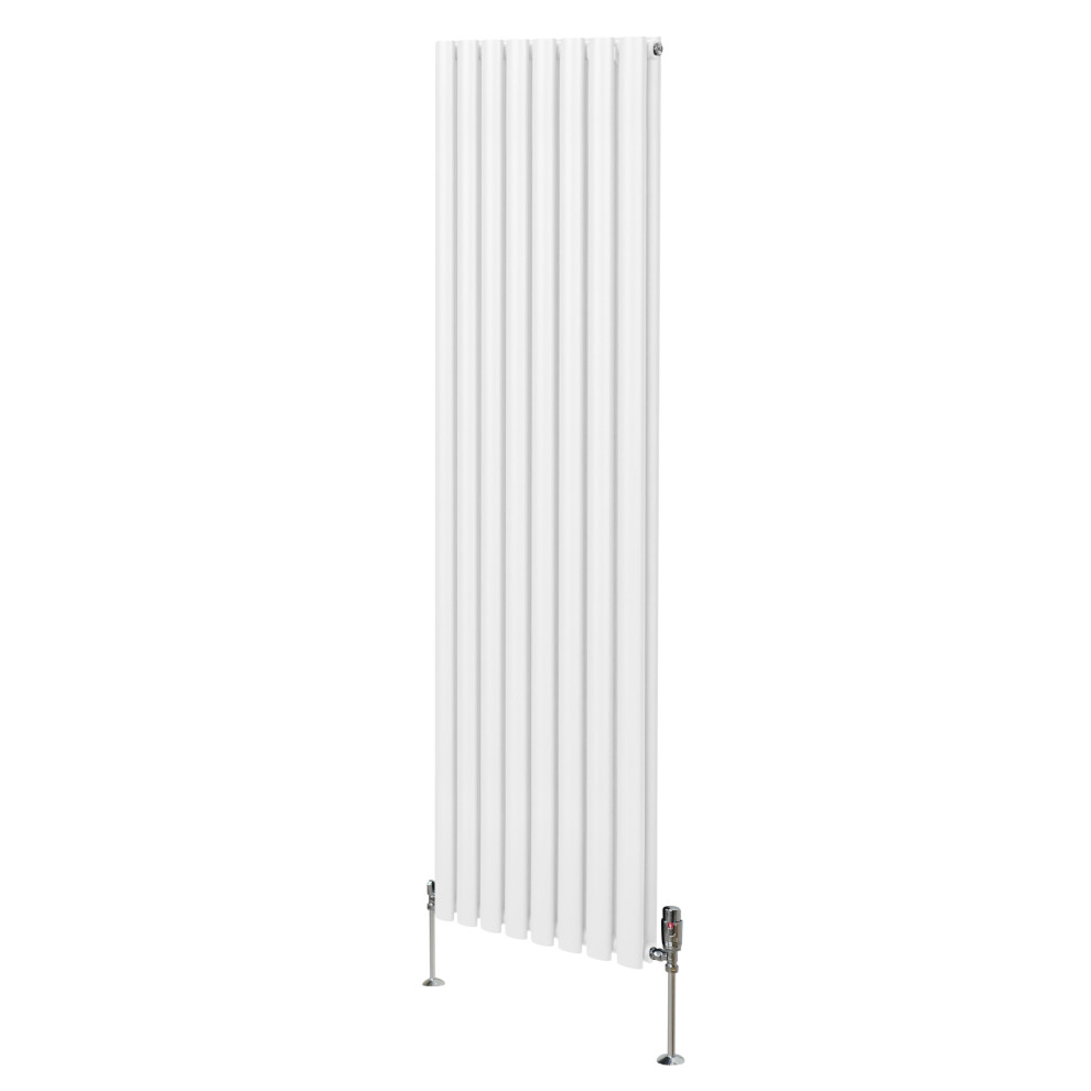 (1800Mm X 480Mm, White) Oval Column Designer Radiator & Trv Valves 5055986194491