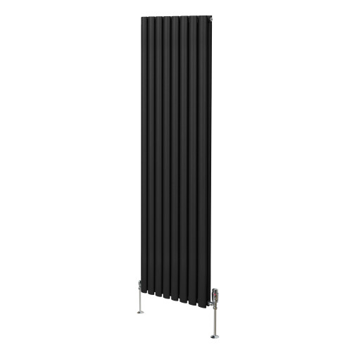 MonsterShop (1800mm x 480mm, Black) Oval Column Designer Radiator & TRV Valves