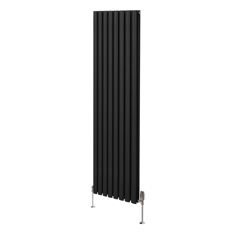 (1800Mm X 480Mm, Black) Oval Column Designer Radiator & Trv Valves 5055986194507