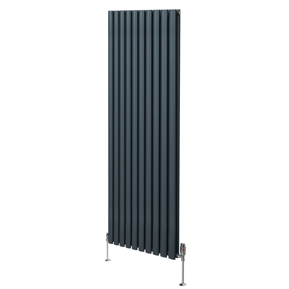 (1800Mm X 600Mm, Anthracite Grey) Oval Column Designer Radiator & Trv Valves 5055986194514