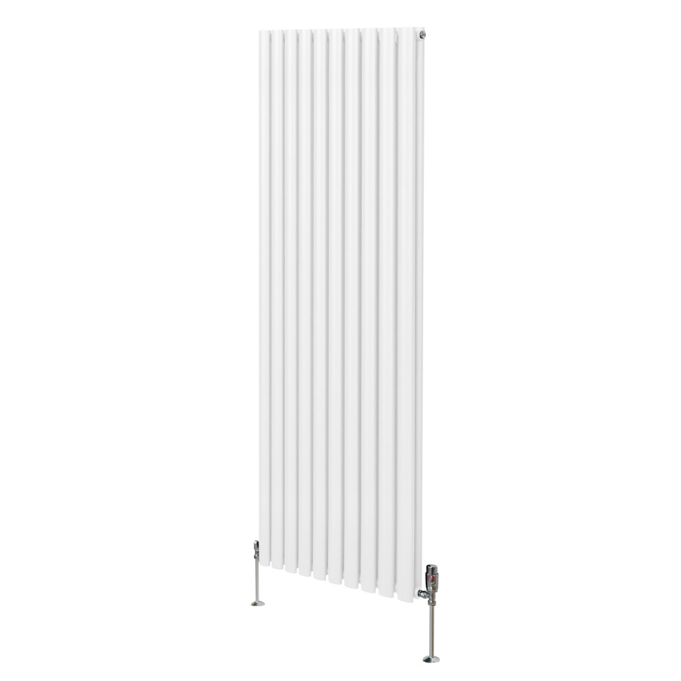 (1800mm X 600mm, White) Oval Column Designer Radiator & TRV Valves