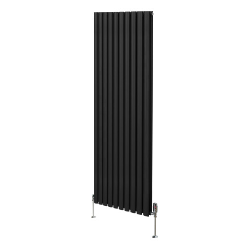 Oval søjleradiator og ventiler - 1800 mm x 600 mm – sort
